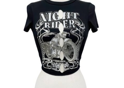 Night Rider Vintage Cut-out Crop Tee - Black
