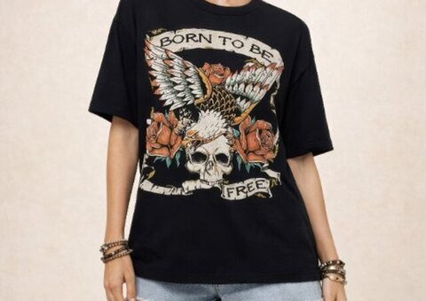 Born To Be Free Skull Graphic Cotton Boxy Top