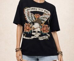 Born To Be Free Skull Graphic Cotton Boxy Top