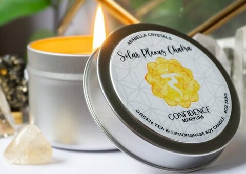 Solar Plexus Chakra Candle with Crystal